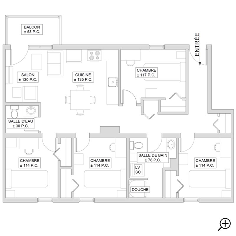 Plan - 6 chambres : Cité Desjardins