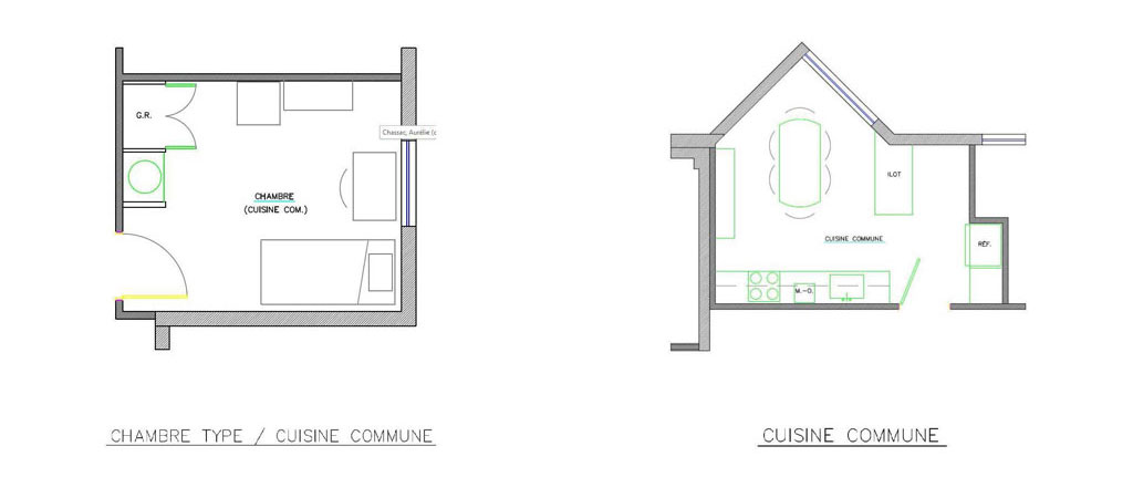 Chambre individuelle avec cuisinette et salle de bain commune